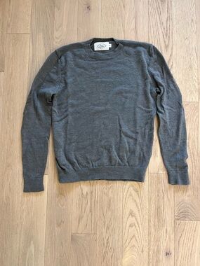 Alex Crane Campo Sweater Grey 100% Washable Merino Wool Crewneck Medium